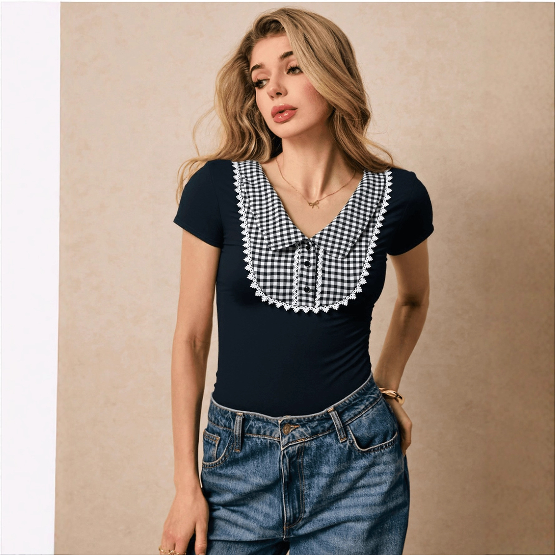 Patchwork Plaid Women's Shirt Top New_ecoleips.com