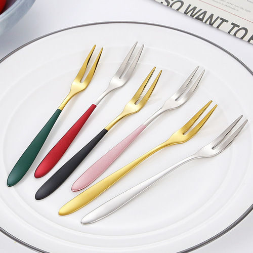 304 stainless steel fruit fork cross-border small fork home fruit skewer European two-prong fork mooncake fork pastry fork