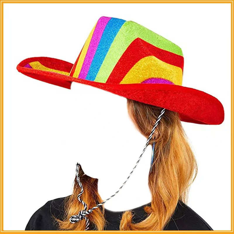 Inventario arco iris impresión sombrero vaquero rayas coloridas sombrero compuesto EVA sombrero vaquero de fiesta impresión sombrero vaquero occidental