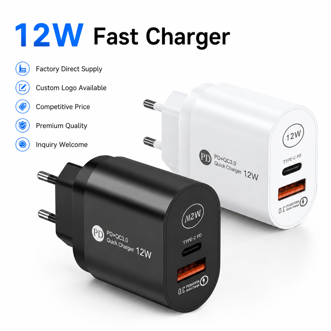 Nuevo cargador de teléfono móvil PD12W 5V2. 4A cabeza de carga tipo-c PD cabeza de carga adaptador estándar británico europeo y americano
