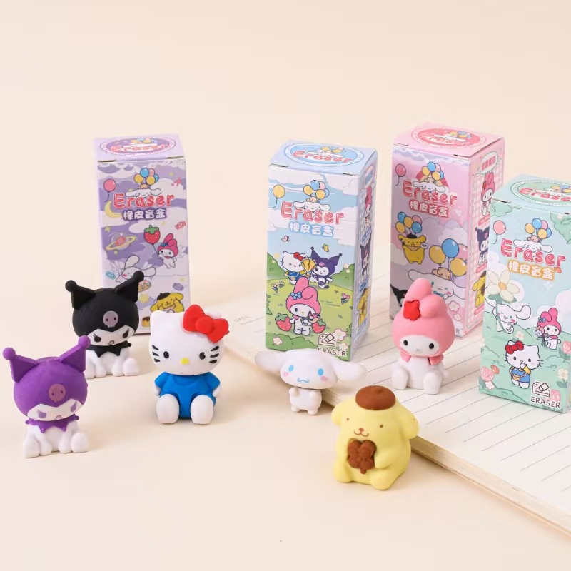 Caja ciega de lápiz de goma de dibujos animados de alto valor estéreo borradora de papelería borradora de lápiz regalo de vacaciones