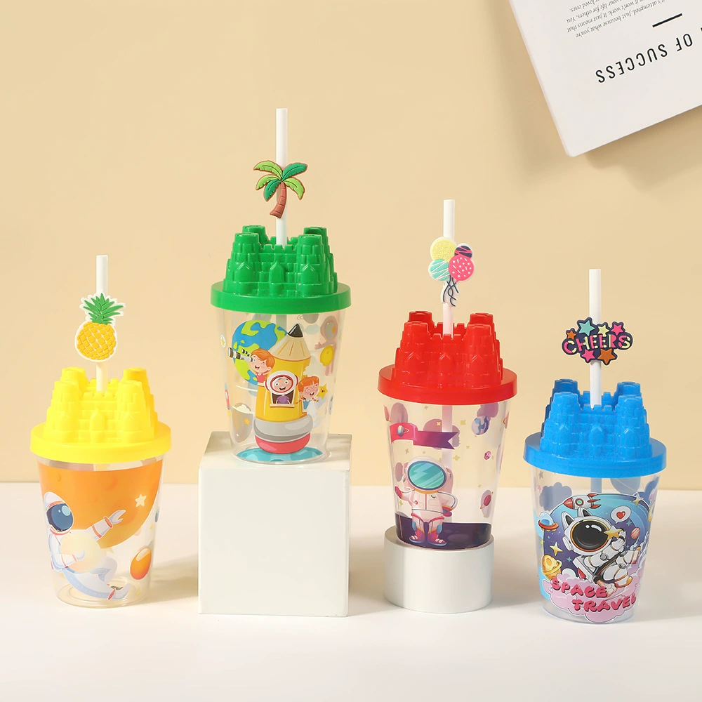 Детская чашка для воды 400 мл стакан для всасывания портативный домашний космический астронавт мультфильм цветной детский соломинный пластиковый стакан
