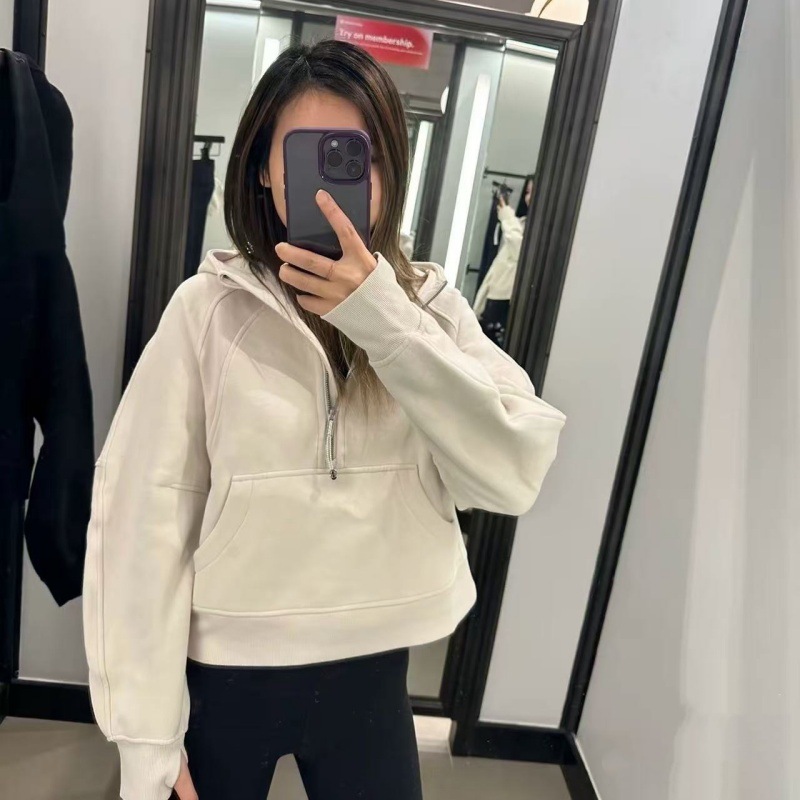 LuLu同款原标scuba半拉链连帽宽松加绒瑜伽服运动卫衣外套女短款|undefined