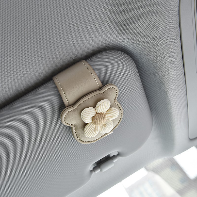 Clip de gafas para automóviles Beige Flower