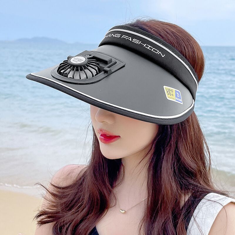 女性用抗UV充電式ファンハット、日よけと日焼け止め、夏の屋外用の大きなつばの空のトップサイクリングレジャーサンハット|undefined