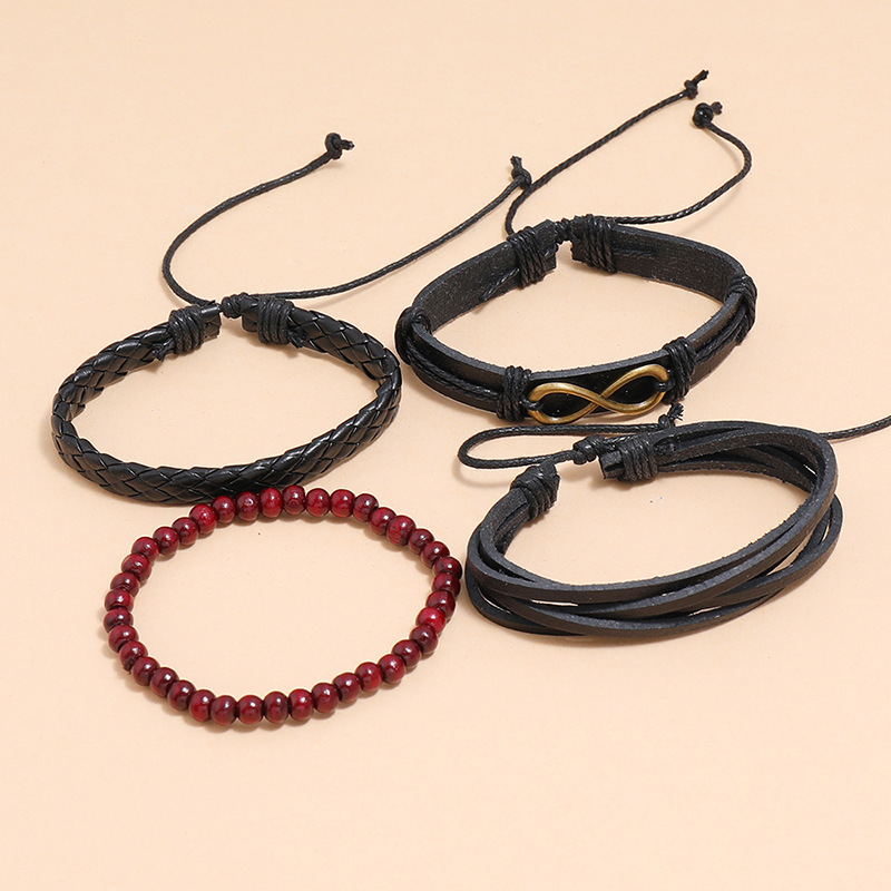 Ensemble De Bracelets En Cuir Tressé Rétro display picture 4