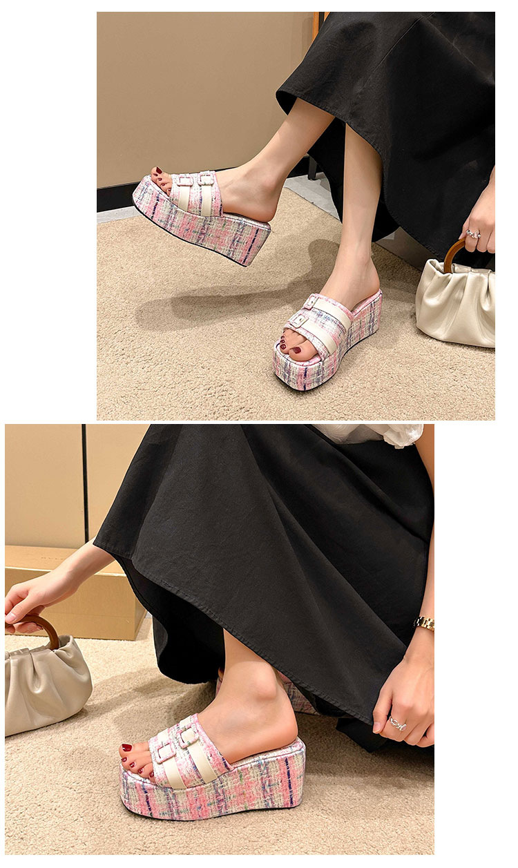 Wedge slippers for women's outer wear 2024 summer new belt buckle Internet celebrity versatile non-slip thick sole slip-on large size wholesale_voghion.com