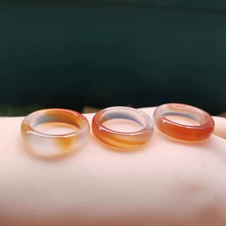 橘子气泡水时尚6mm冰润飘花玛瑙指环 冰透炫彩玛瑙戒指批发