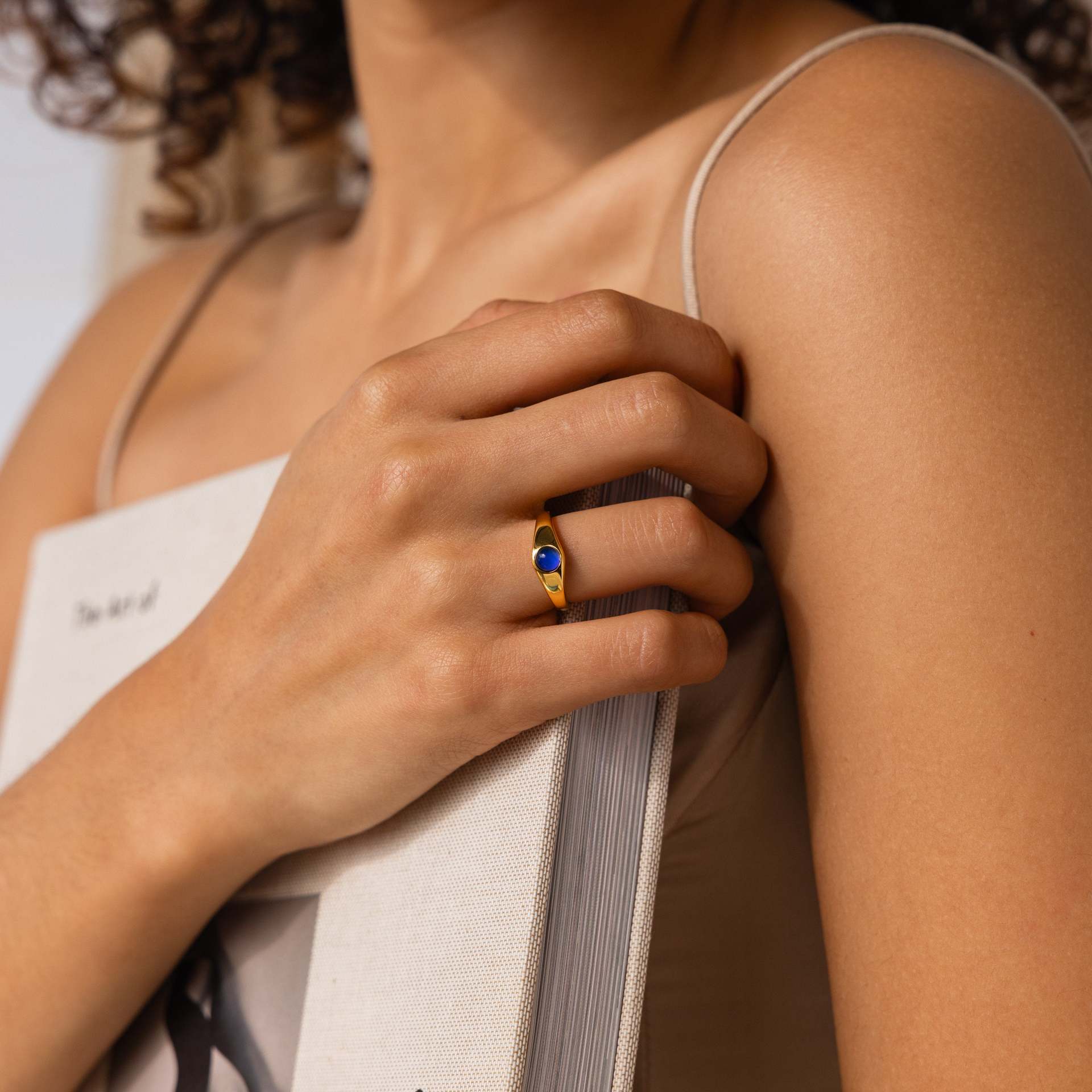 Gold Plated Natural Stone Ring With Blue Gradient Effect_voghion.com