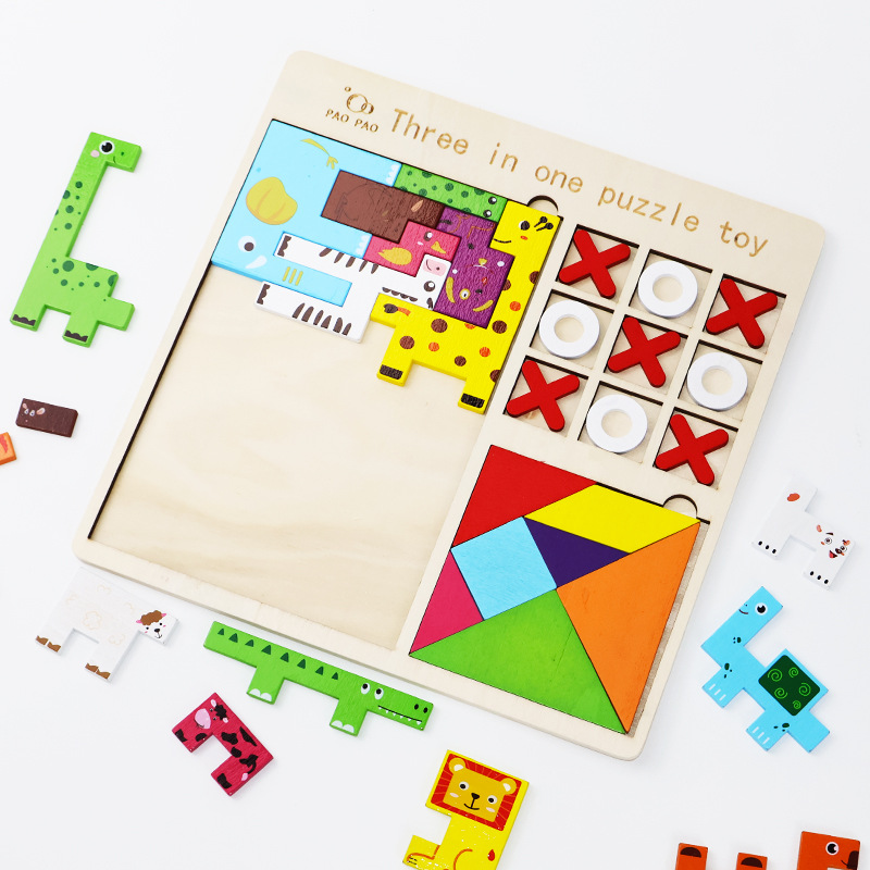 Tetris divertido rompecabezas tres en uno, ejercicio de bloques de construcción, coordinación ojo-mano del bebé, combinación de formas, juguetes educativos image 4
