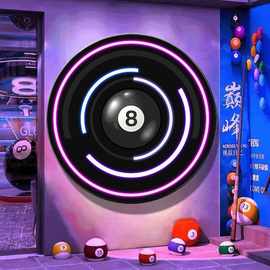 网红台球厅黑八装饰画桌球会所led发光灯箱挂画形象墙氛围灯壁画