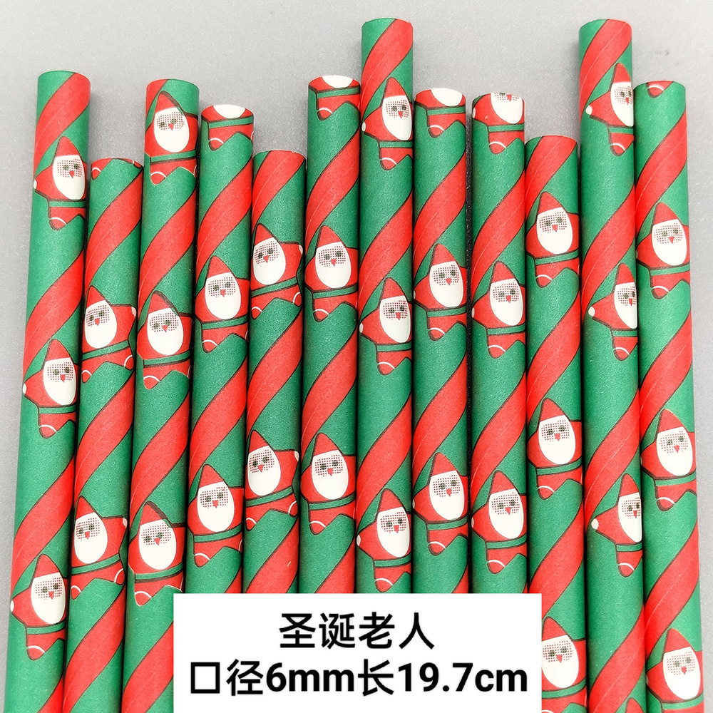 Navidad serie desechable biodegradable papel Kraft paja jugo bebida postre Mesa pastelería decoración papel paja