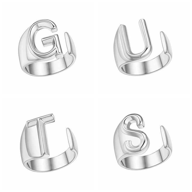 GUTS一套欧美26字母戒指寓意勇气铜开口银色指环金色大戒指男女通