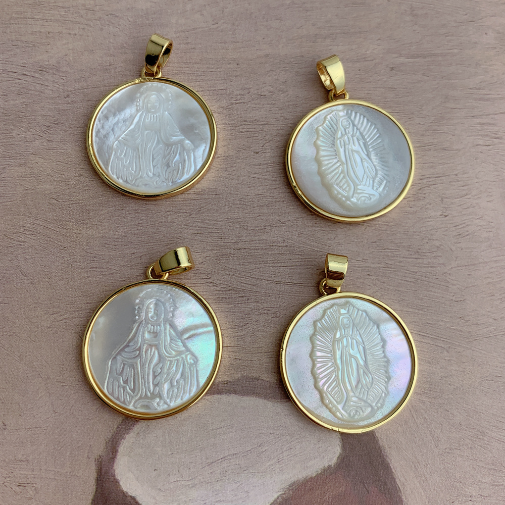 Pendant Jewelry Making Type 21.6MM Jewelry Making Size 1 Piece 21.6MM Copper Shell Geometric Virgin Mary Pendant