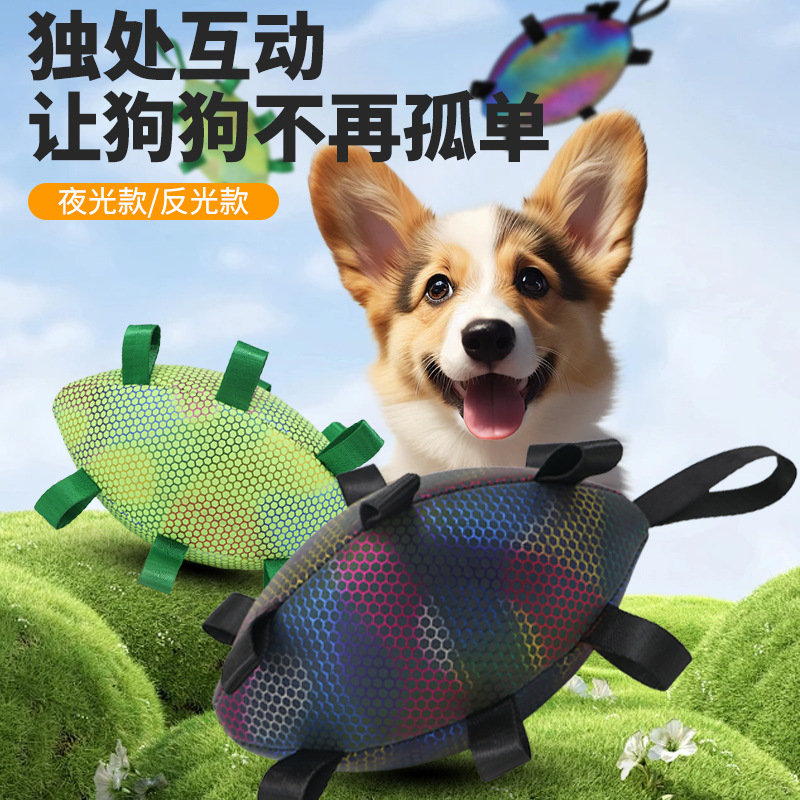 Pet Dog Boredom-Relief Rugby Toy, Small Dog Throwing Interactive Training Ball, Green Glow-In-The-Dark Reflective Model Wholesale