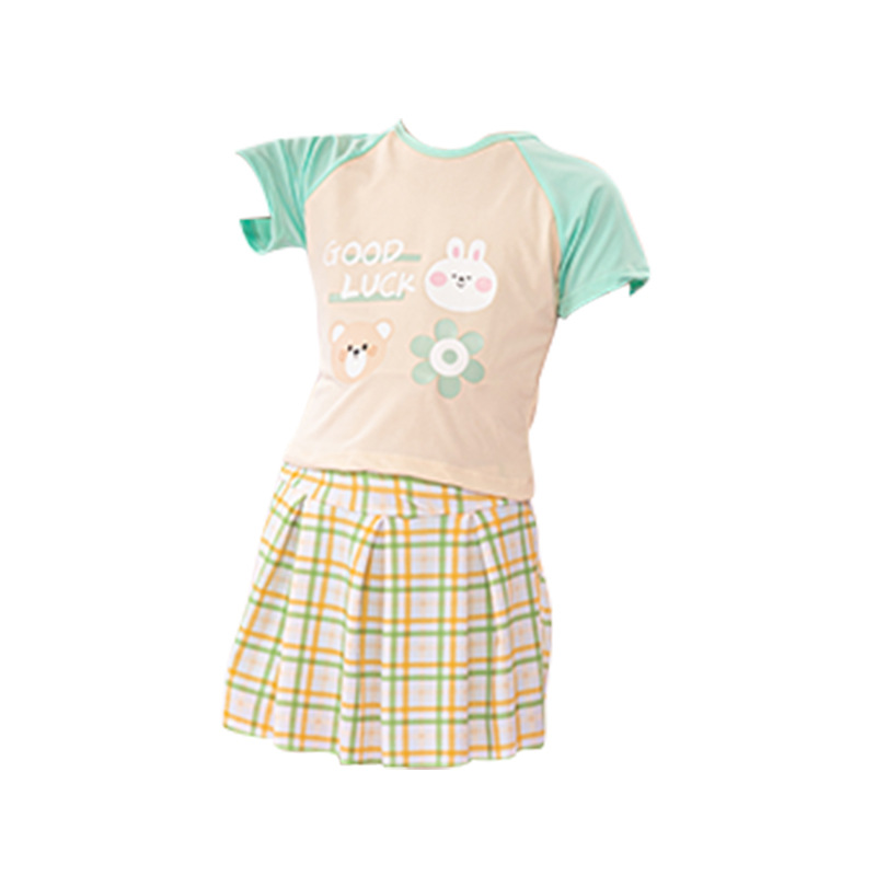 Traje de baño nuevo de verano para niñas, diseño a cuadros con bloques de color, conjunto conservador de dos piezas para niñas mayores, elegante traje de baño para aguas termales.