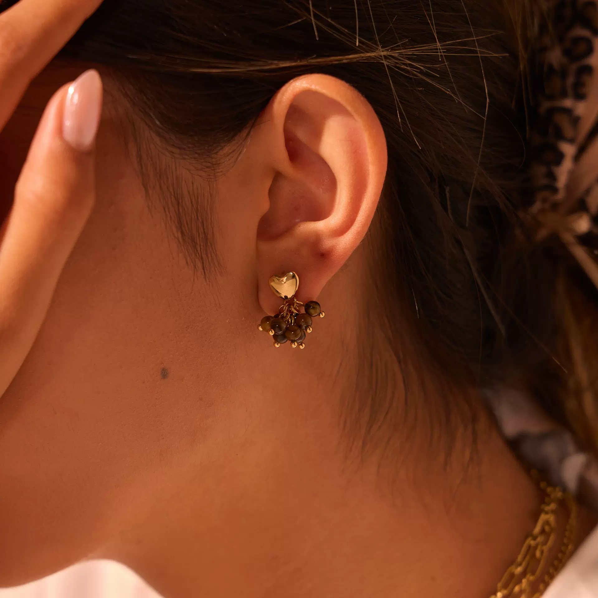 跨境新款ins复古轻奢天然石串珠耳环不锈钢耳环不掉色高级感耳饰