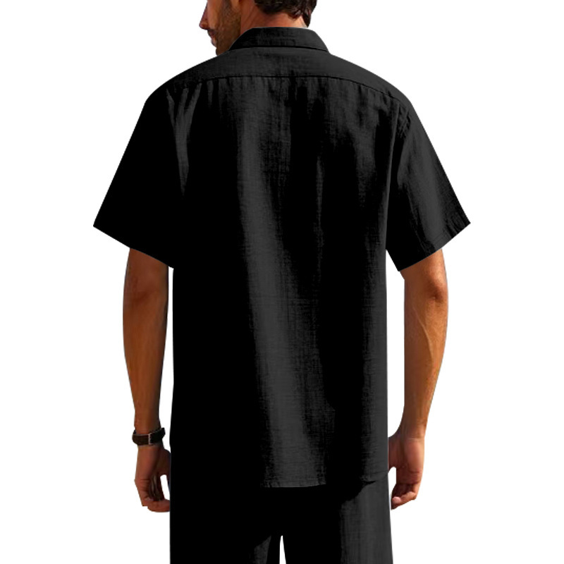 T-shirt homme en lin à col chemise manches courtes ample_voghion.com
