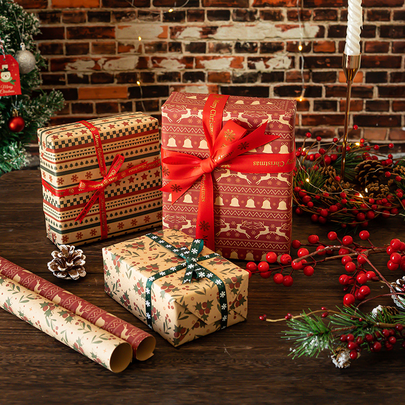 Amazon nuevo papel de regalo de Navidad engrosada papel Kraft amarillo caja de regalo de Navidad papel de embalaje al por mayor