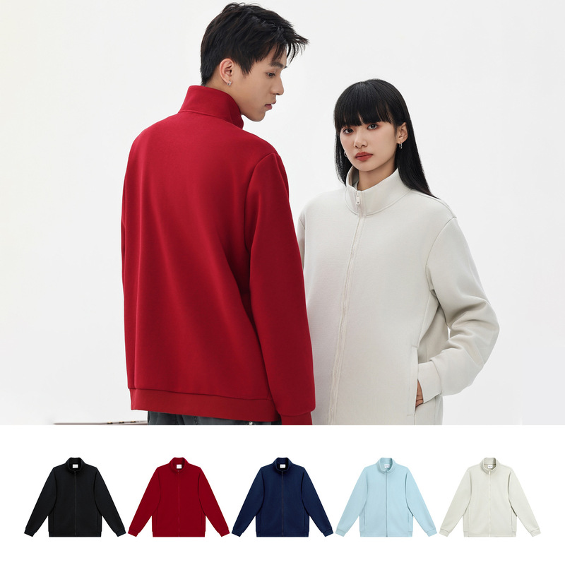 Couple Style Trendy Brand Stand-Up Collar Cardigan Jacket with Printed Logo, Casual Loose Fit, College Style, Drop Shoulder, Sports Zipper Jacket