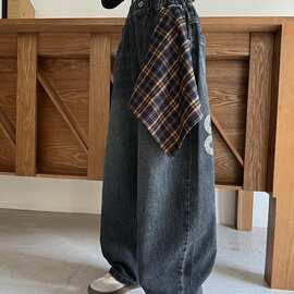 女童超好看秋季牛仔裤2025新款炸街儿童阔腿裤女大童春秋弯刀长裤