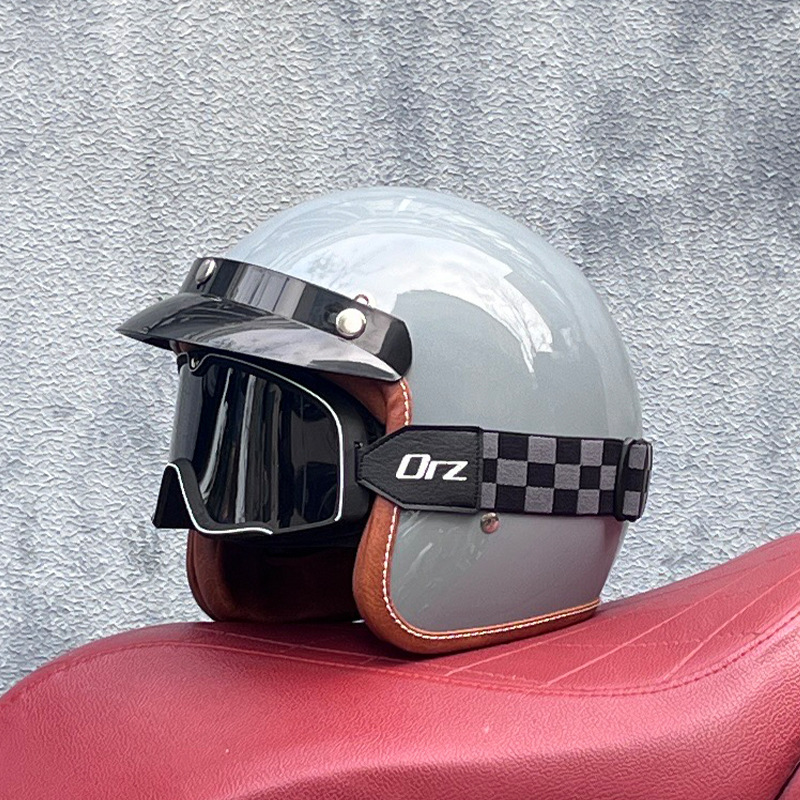 ORZ casco retro para hombres y mujeres certificado 3C motocicleta eléctrica 3/4 casco medio casco cuatro estaciones personalidad universal pareja