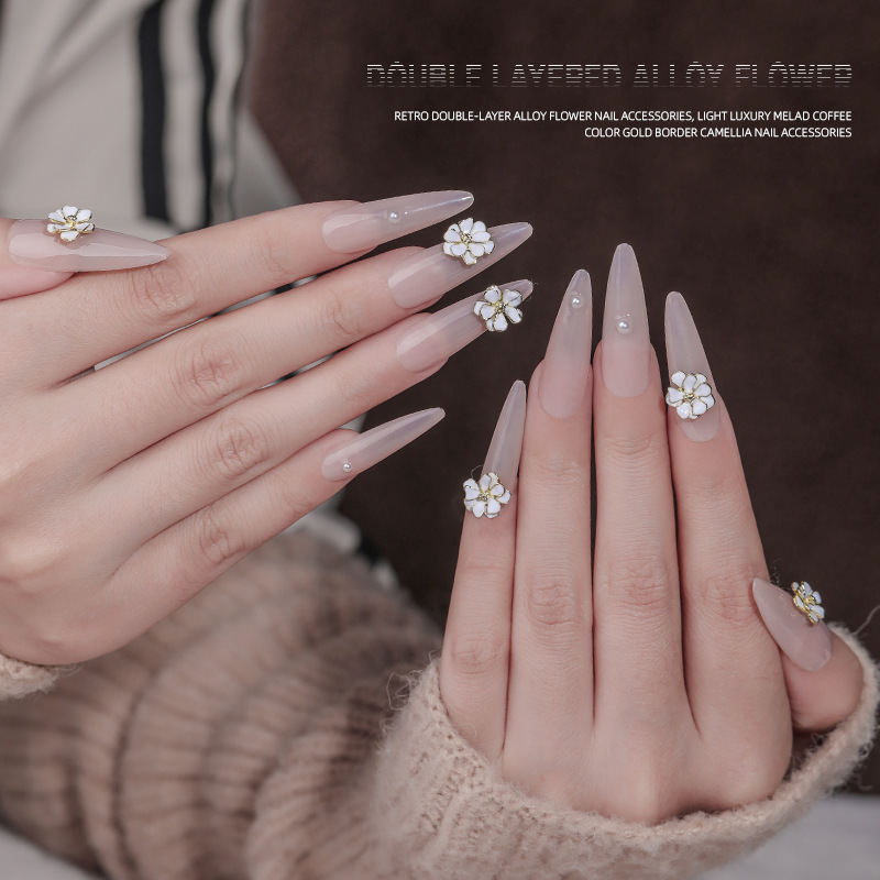 Meilad Curry Phnom Penh Camellia retro doble aleación flor joyas de manicura accesorios de lujo ligero image 3