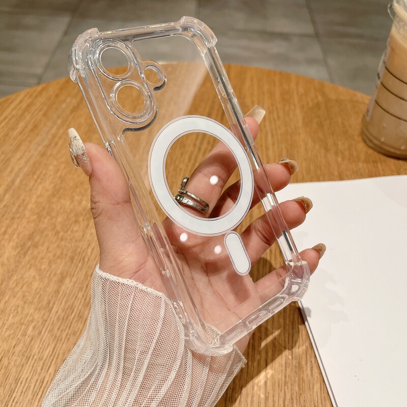 Magnetic Suction Suitable for iPhone 17Pm Apple Phone Case 16Pm Full-Cover Anti-Drop Cover Airbag Transparent Silicone Protective Case
