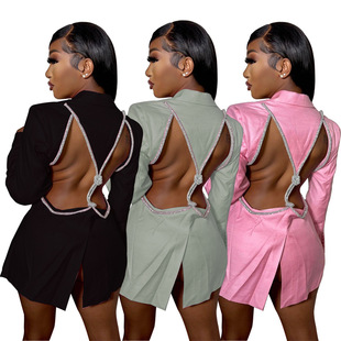 Amazon explosions wish independent station Europe and the United States sexy personality backless long sleeve fashion suit jacket YW0638
