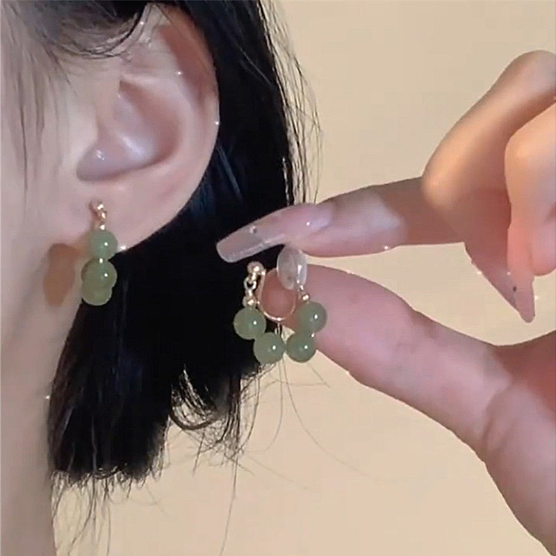 Pendientes tipo clip de jade Hetian, estilo chino vintage, sin perforación, diseño elegante artesanal