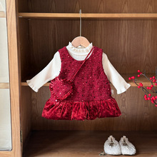 婴儿衣服冬季女宝宝连衣裙套装加厚毛衣夹棉公主裙冬款过年两件套