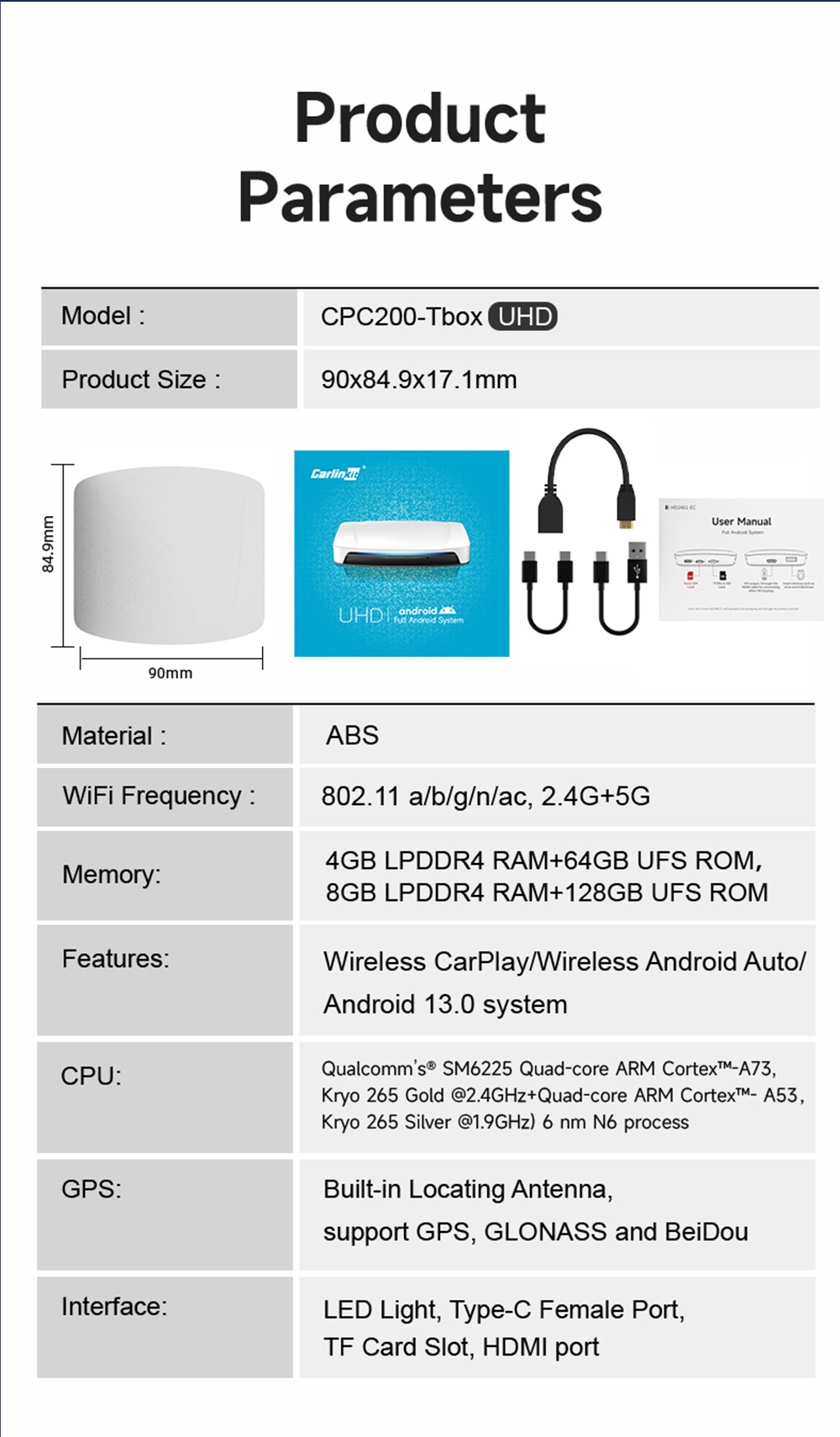Cross-Border Carlinkit Qualcomm Sdm660 Wireless Carplay Box Adapter HDMI Car-Machine Interconnection Vehicle-Mounted Device