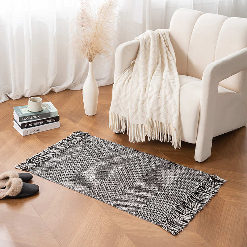 Algodón simple tejido alfombra de bordilla alta sala de estar poliéster algodón sofá alfombra de piso alfombra de cama ventana flotante dormitorio