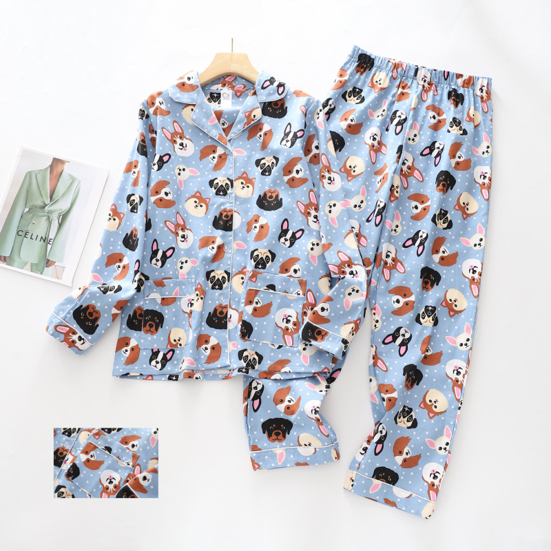 Wholesale Women's Spring Autumn Winter Cartoon Pattern Twill Scrub Fabric Home Clothes suit Couple Pajamas