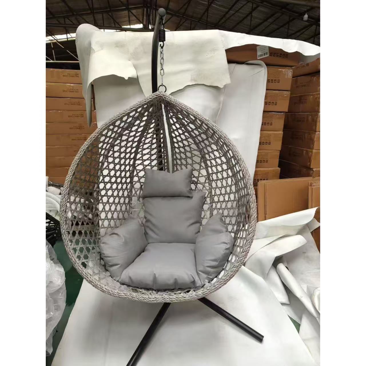 Elegante patio plegable y desmontable columpio doble silla de huevo de Ratán tejida individual salida de silla de nido de pájaro de cesta colgante de ocio moderno image 14