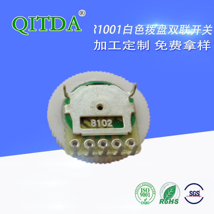 厂家R1001GS拨盘电位器双联调音电位器拨轮白色拨盘14/1带开关B10