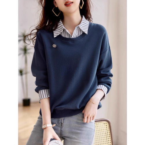 Women's New Fashion and Stylish Youthful Long-Sleeve Hoodie, Autumn New Casual Slimming Pseudo-Two-Piece Hoodie for Women in Autumn
