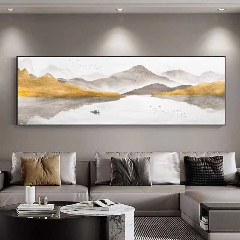 办公室横板壁画背有靠山挂画现代客厅沙发装饰画新中式茶室山水画|undefined