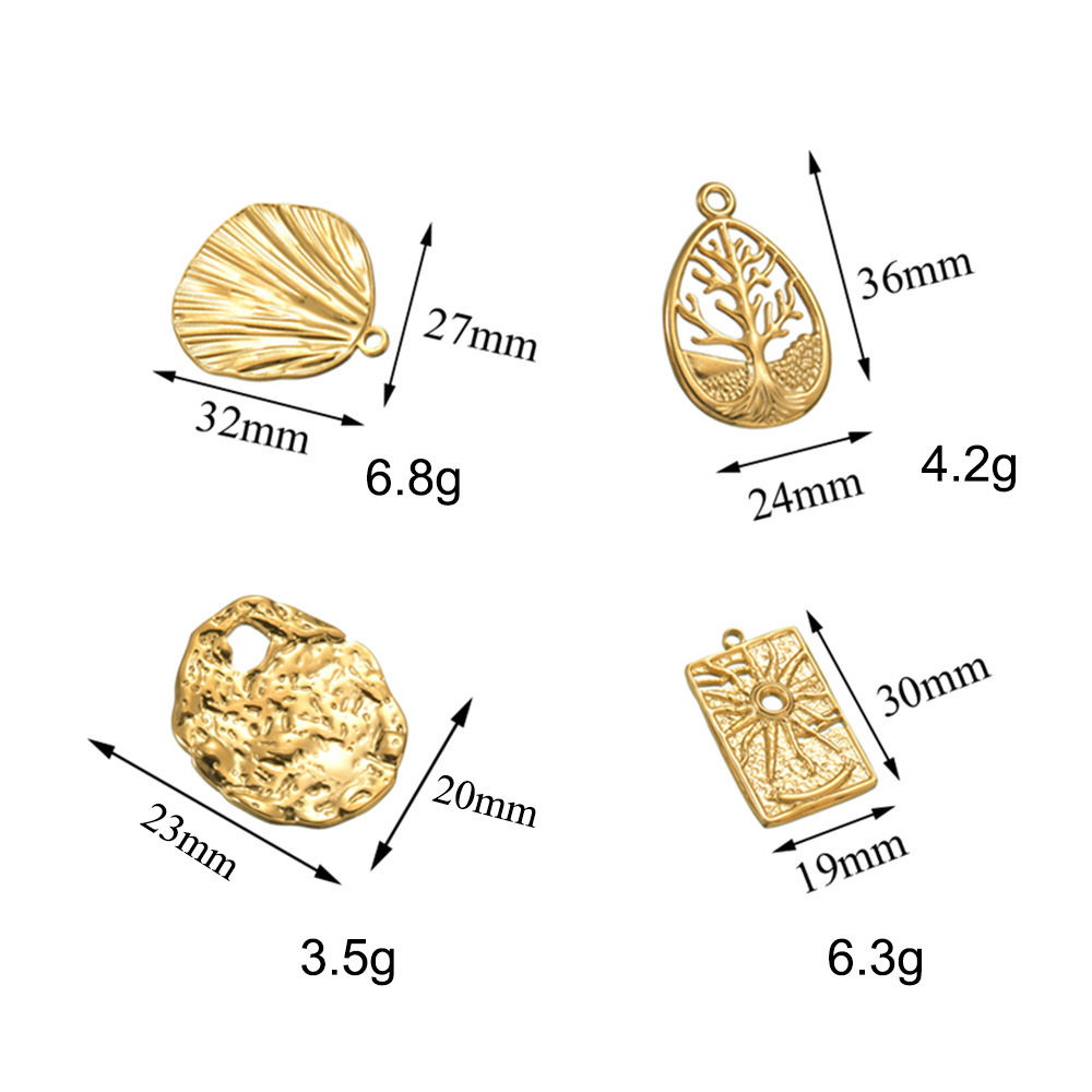 32g Weight PVD Coated Gold Plating Process Pendant Jewelry Making Type Top-Drilled Drill Orientation 5 PCS/Package 304 Stainless Steel Irregular Sun Tree Sandblasted Polished Brushed Pendant