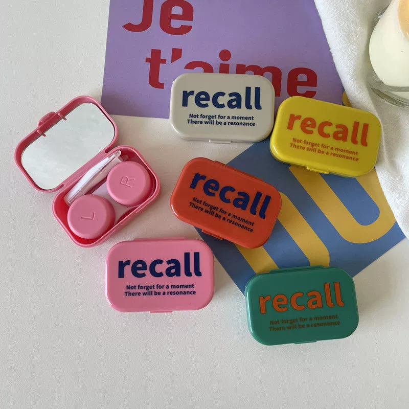 Recall Five Colors ~ contact lens case portable compact fashion cool English beauty contact lens storage partner box with mirror B60