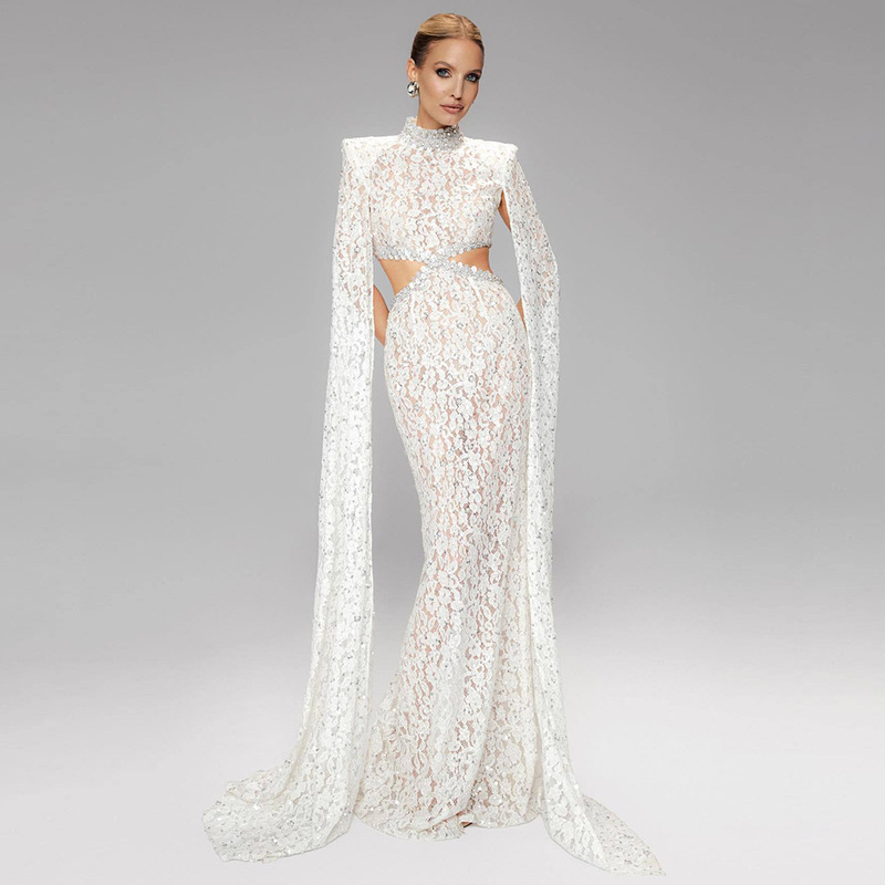 Long Dress Gown in Stock 2026 New European and American Celebrity Style with Waist Cutout, Sequins, Rhinestones, Beading, and Lace Long Dress Long Dress Gown in Stock 2026 New European and American Celebrity Style with Waist Cutout, Sequins, Rhinestones, Beading, and Lace Long Dress