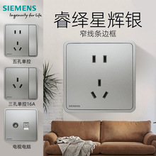 SIEMENS/德国西门子墙壁开关插座睿绎星辉银色五孔带开关大面板插