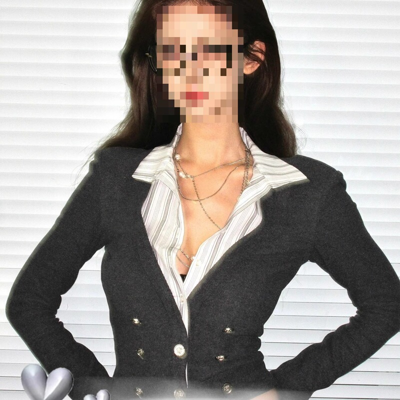 Office Siren High-Quality Two-Piece Shirt with a Sense of Design and Elegant Spliced Knit Top for Women in Autumn and Winter