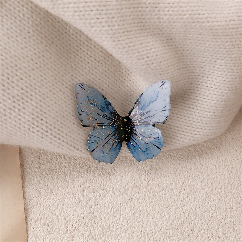 Super Fairy Retro Simulación Púrpura Azul Mariposa Clip Exquisito Flash Fino Clip de flequillo Horquilla Clip lateral Clip de pico de pato Accesorios para el cabello de todo fósforo