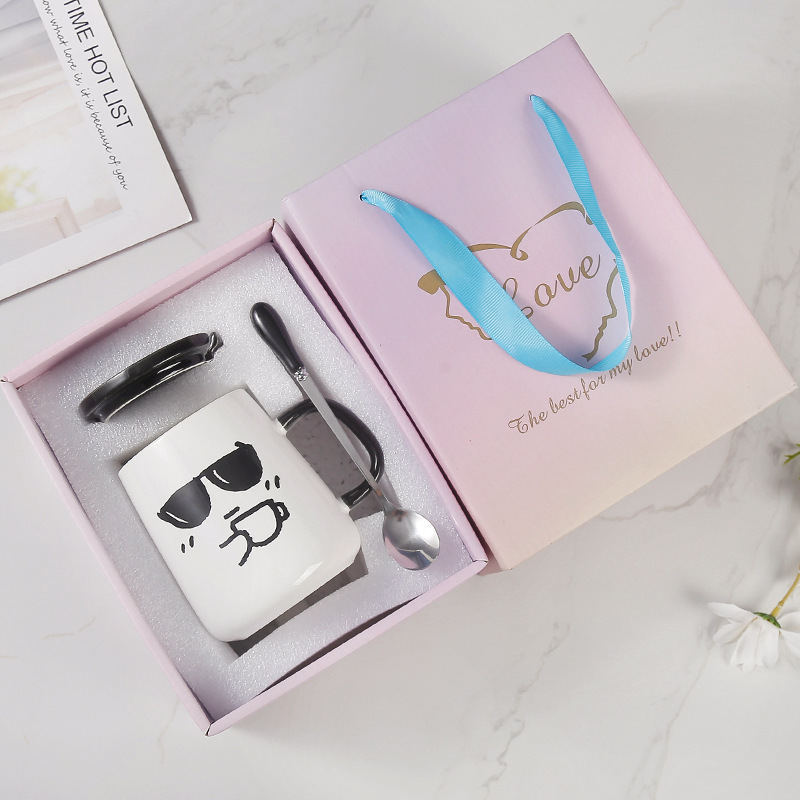 Creativo ins estilo de alta apariencia taza con tapa cuchara lindo taza de agua de cerámica divertido regalo de cumpleaños regalo