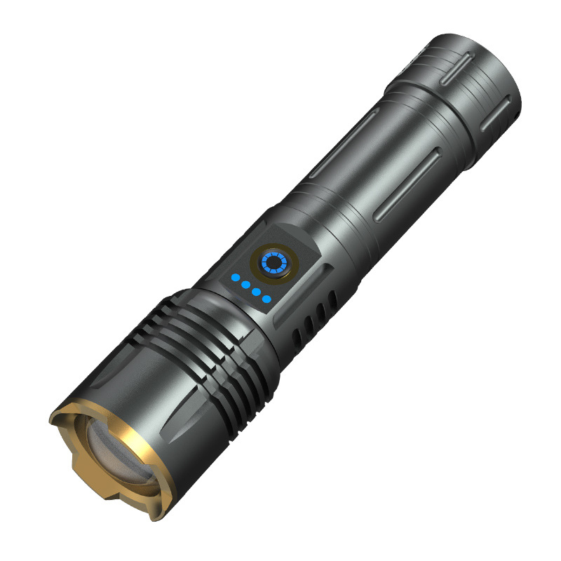 Nueva linterna de luz fuerte transfronteriza, linterna de iluminación recargable de largo alcance multifuncional para exteriores, enfoque telescópico láser blanco