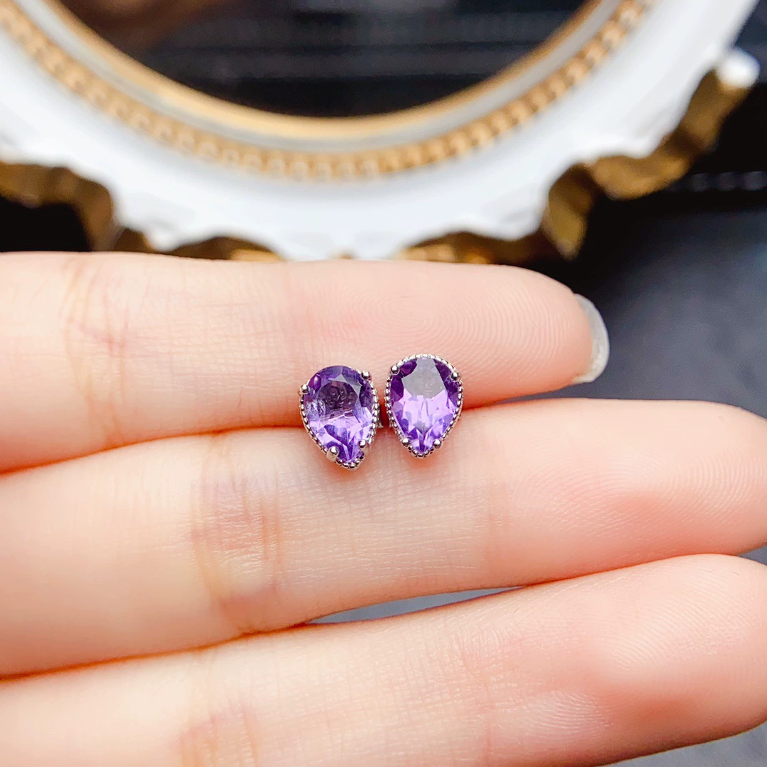 Новый натуральный аметист серьги S925 Серебряный инкрустированный основной камень 5*7 мм