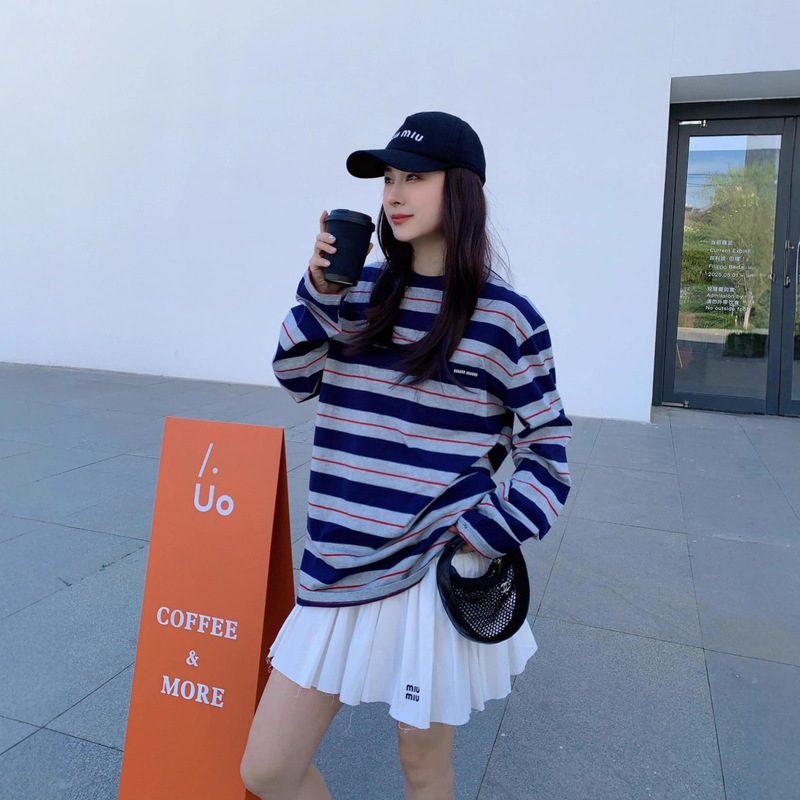 High Quality 2025 Early Spring New mm Miaojia Internet Celebrity Pure Cotton Stripesd Round Neck Long-Sleeved T-Shirt Men's and Women's Wholesale m