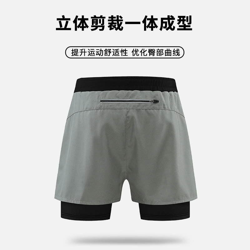 Pantalones cortos deportivos falsos de dos piezas de doble capa de secado rápido transpirable anti-exposición entrenamiento para correr pantalones de tres puntos pantalones cortos de fitness Comercio exterior hombres