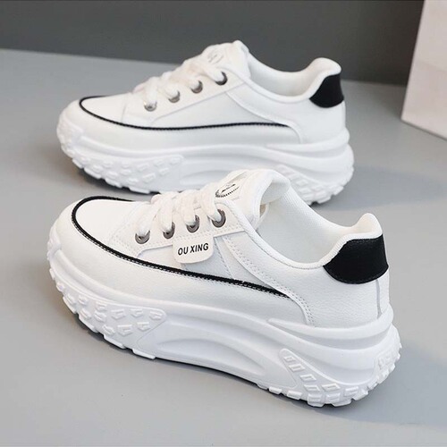 Women's Thick Sole White Shoes 2025 New Fall Winter Casual Sporty Matchable Heel Sneakers Dad White Leather Surface Mocca Shoes